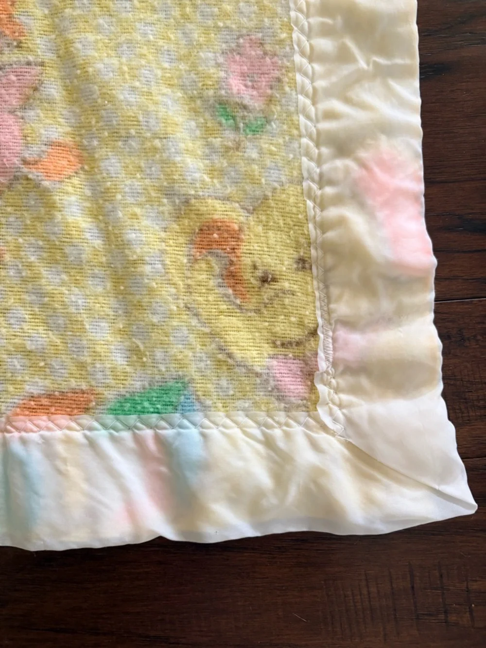 Vintage Pastel Animal Baby Blanket with Satin trim made in USA baby Gordon style